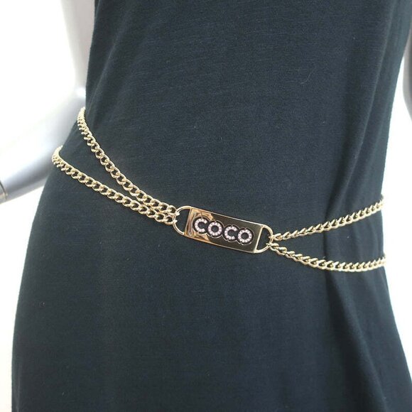 Chanel 02P Coco Name Plate Chain Belt Pink Crystals - Picture 1 of 6